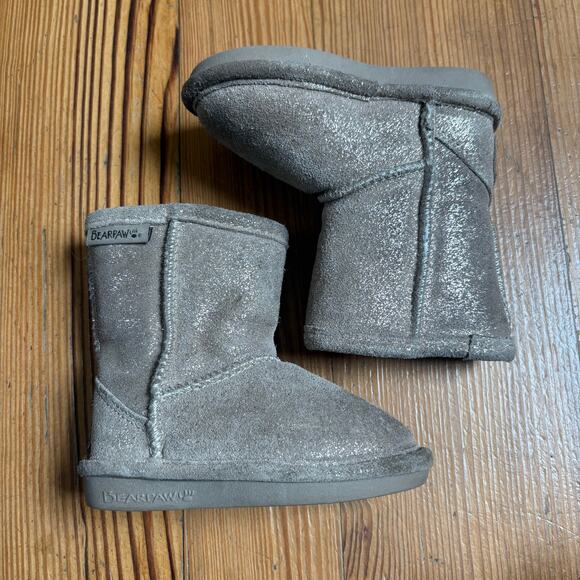 Bearpaw suede gold glitter slip on wool lined winter boot SIZE 5 - Picture 3 of 6